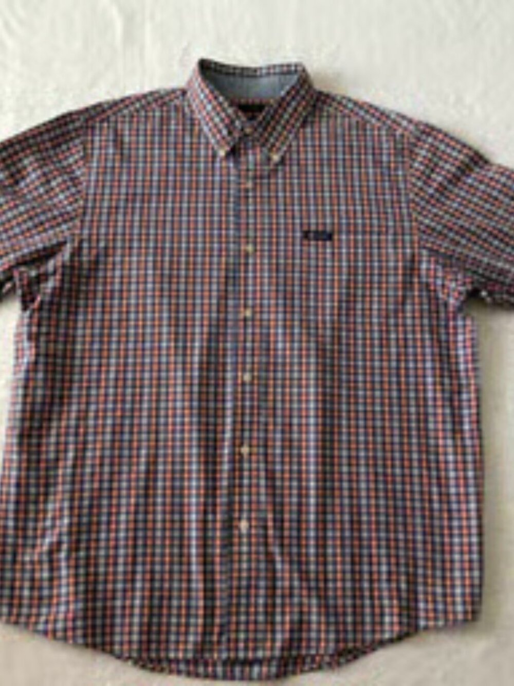 Ralph Lauren CHAPS Blue & Orange Plaid Short Sleeve Button Down Shirt Men L